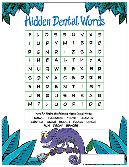 Hidden Dental Words Activity Sheet - Pediatric Dentist in Madison, MS